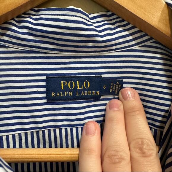 NWT Polo Ralph Lauren Blue White Striped Cotton Long Sleeve Mini Dress 6 - Picture 13 of 14